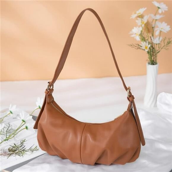 Small Hobo Dumpling Shoulder Bag Soft Leather Clutch Purse with Adjustable Strap - Picture 3 of 6